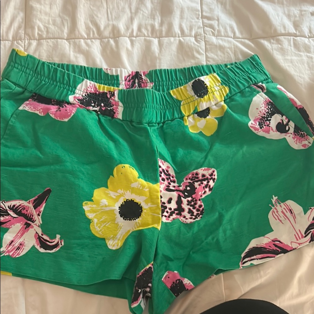 High Waist Green and Yellow Floral Shorts